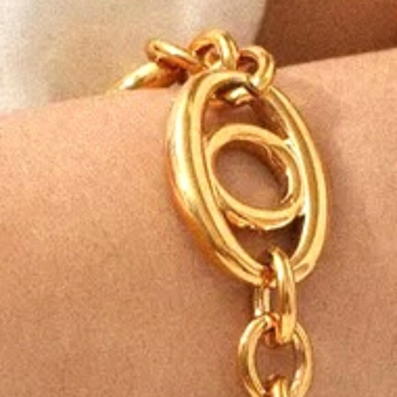 DOUBLE OVAL THICK LINK 18K GOLD DIPPED CHUNKY BRACELET - Picture 2 of 4